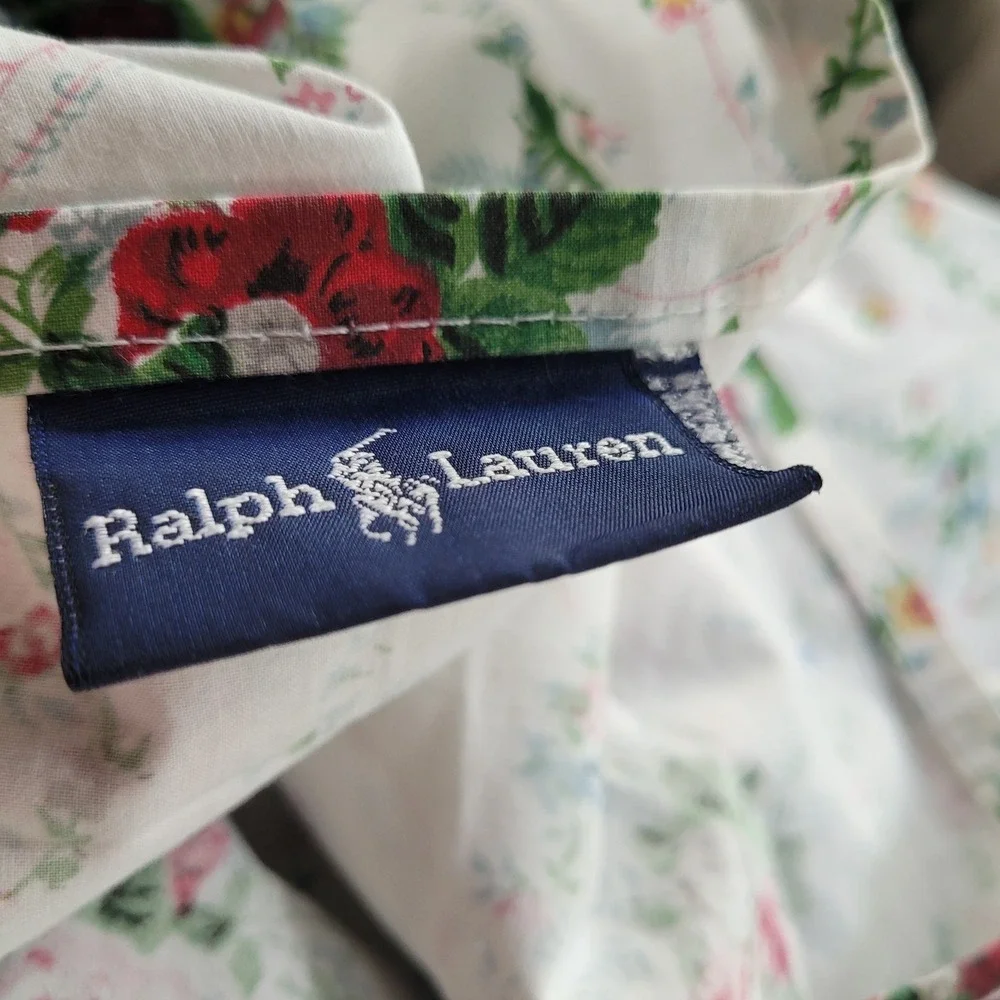 Vintage Ralph Lauren Blaine TWIN Ruffled Flat Sheet White Floral 100% Cotton